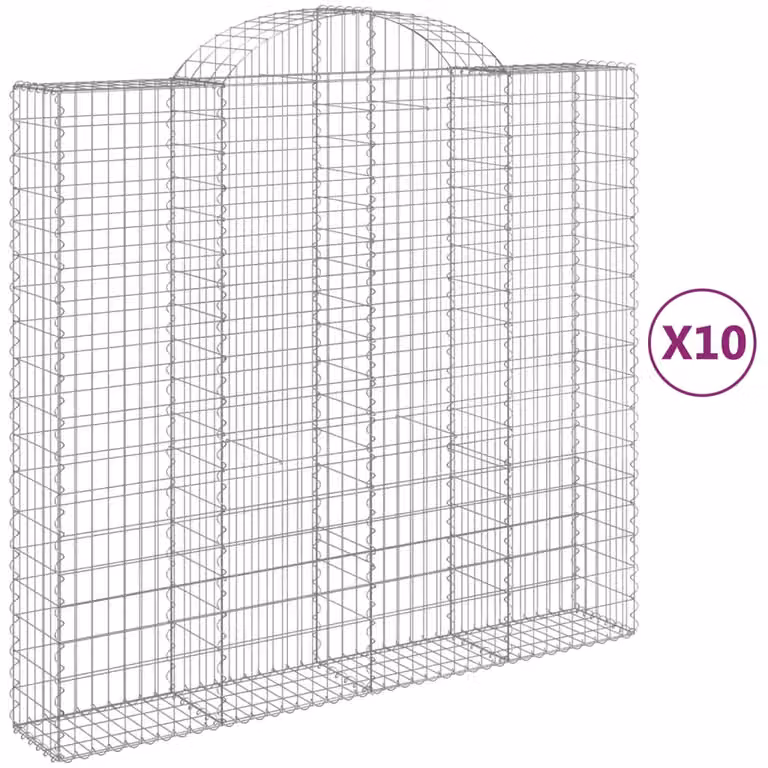 Set de 10 cestas gaviones vidaXL en acero galvanizado color gris, forma de arco, An/P/Al: 200 x 50 x 180/200 cm
