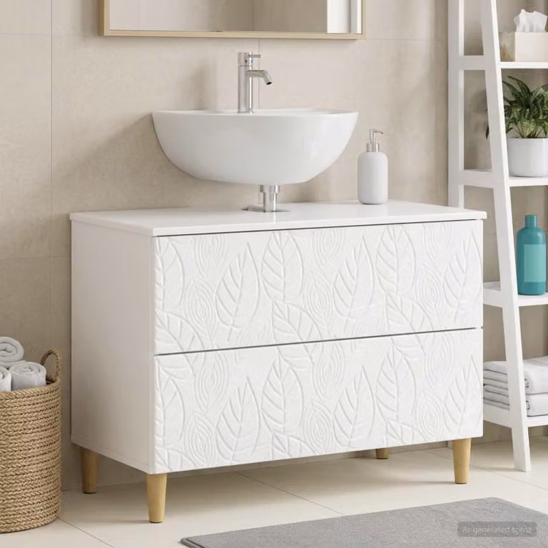 Mueble de baño Prolenta moderno en blanco brillante con puertas y cajones, An/P/Al: 82 x 41 x 59 cm
