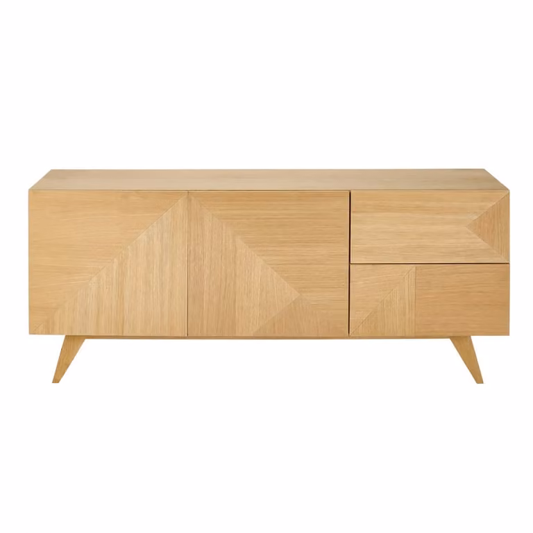 Aparador de roble macizo y chapa de roble de estilo mid century en color beige de Maisons du Monde con un ancho de 165 cm