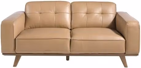 Sofá de 2 plazas estilo Chesterfield Angel Cerdá tapizado en piel color arena con estructura de madera de pino