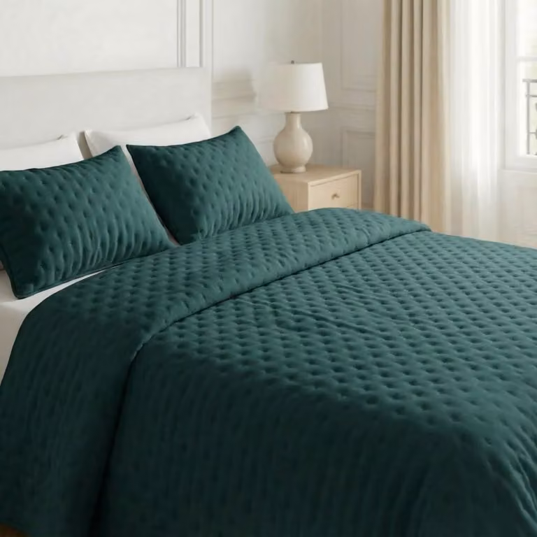 Colcha acolchada extrasuave de microfibra lisa en azul esmeralda para cama de 300 x 270 cm