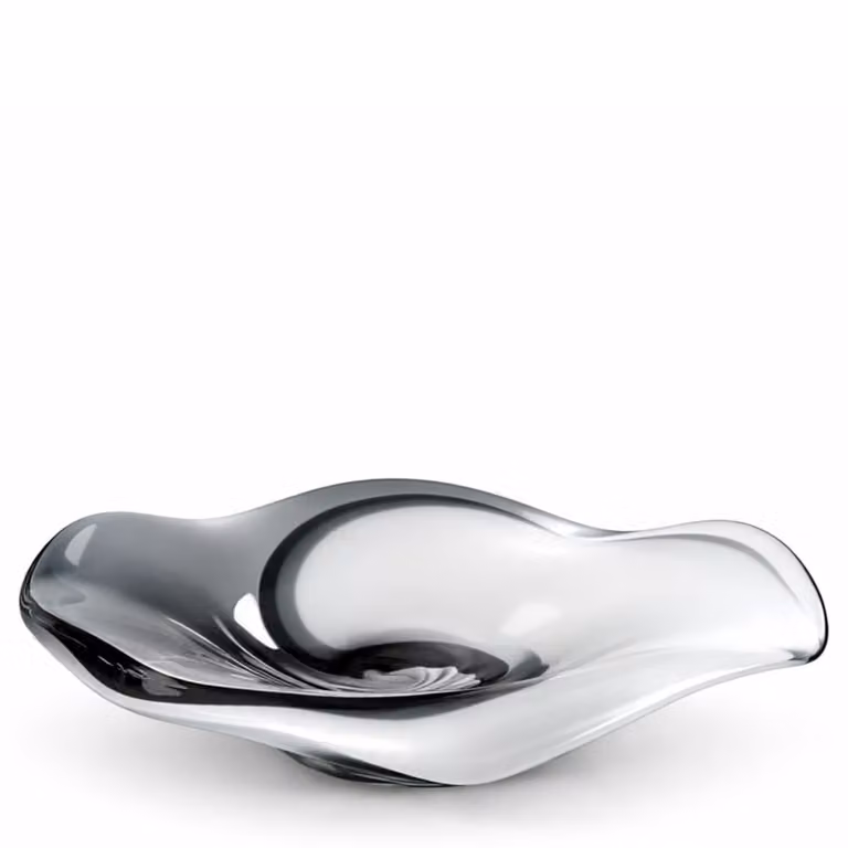 Plato decorativo de vidrio soplado Sia Deco en blanco, gris y negro, Diámetro: 40,5 cm