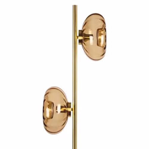 Lámpara de pie Osram Decor Gold con acabado en oro y latón, cristal ámbar transparente y 2 casquillos E14