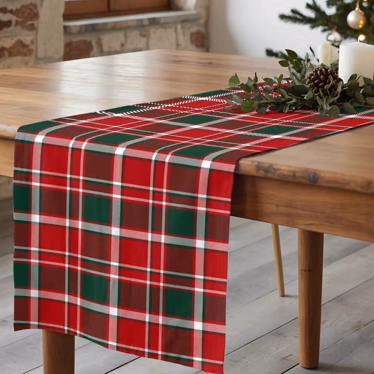 Camino de mesa Muare Home de algodón multicolor con diseño de cuadros para Navidad, An/P: 50 x 150 cm