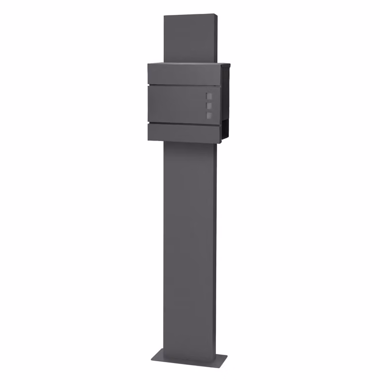 Buzón de correos de pie con soporte pedestal ECD Germany en color antracita y negro, fabricado en metal y acero inoxidable, An/P/Al: 37 x 10,5 x 36,5 cm
