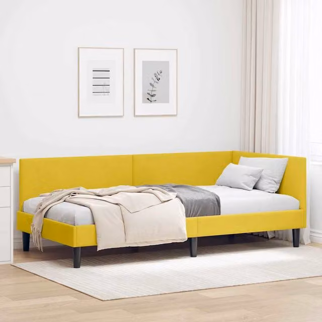 Estructura de cama de esquina Maison Exclusive en terciopelo amarillo, An/P/Al: 90 x 190 x 72 cm