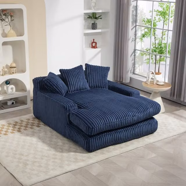 Chaise Longue de Pana MODENVIE con Diseño Ergonómico, 3 Cojines y Asiento de Suelo, Azul, An/P/Al: 125 x 155 x 63 cm