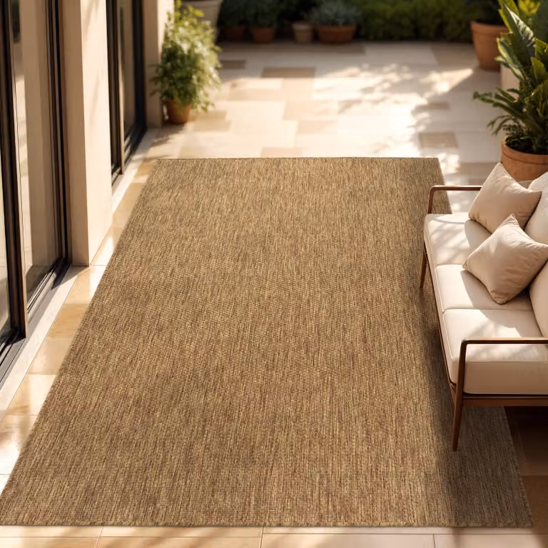 Alfombra Paco Home de tejido plano moderna para interior y exterior en color café, An/An: 150 x 150 cm