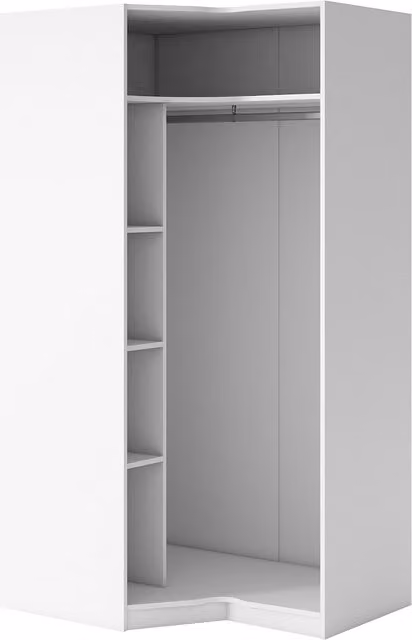 Armario rinconera izquierda Mio de El Corte Inglés en color blanco con barra de colgar y balda interna