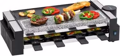 Set de Raclette Clatronic RG 3678 de 1200W en color negro con piedra natural y plástico