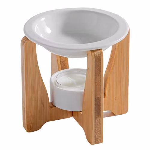 Quemador de perfume Arche Zen'Aroma de bambú y cerámica blanca, Altura: 12 cm