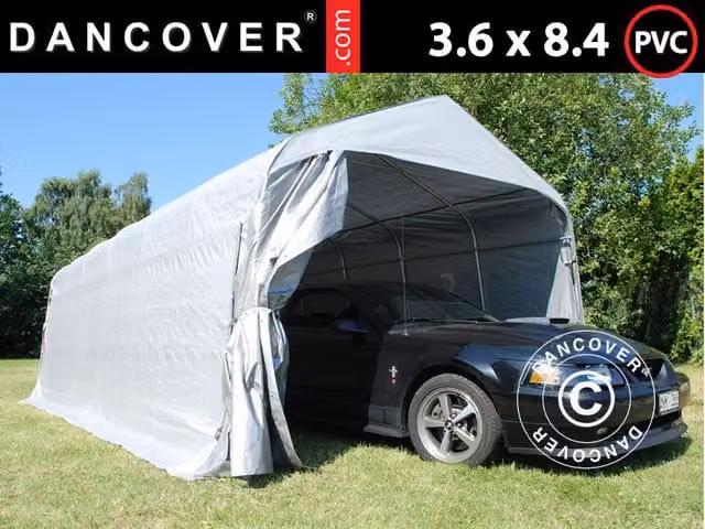 Carport Dancover Carpa Garaje Pro de PVC y Acero Galvanizado en Gris, An/P/Al: 3,6 x 8,4 x 2,68 m