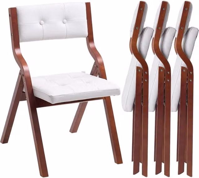 Juego de 4 sillas plegables Vevor con cojín en color blanco y marrón para cocina, oficina o comedor