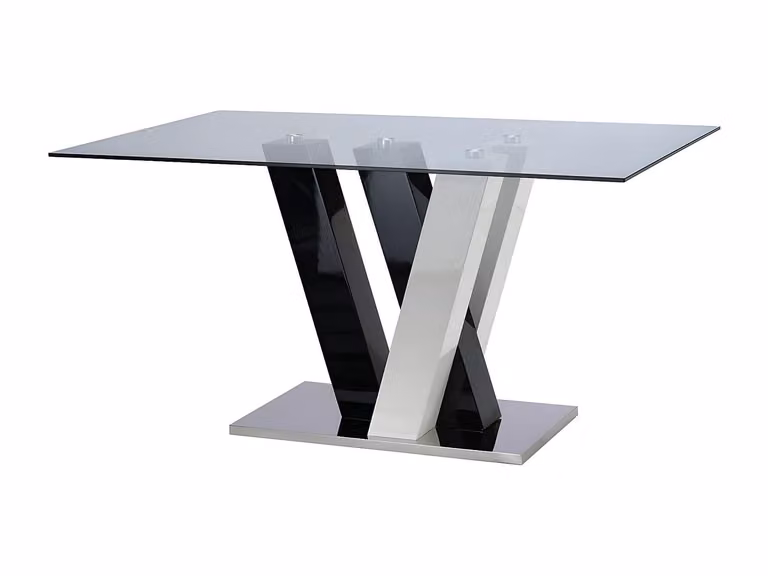 Mesa de comedor rectangular WINCH de VENTE-UNIQUE con cristal templado y MDF en negro y blanco para 6 personas
