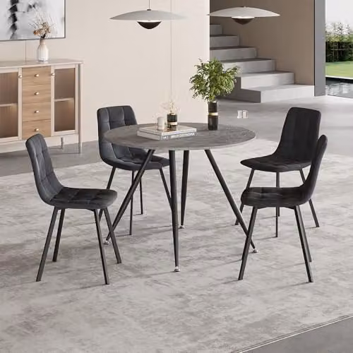 Conjunto de comedor en.casa Fitjar con mesa redonda y 4 sillas en color gris