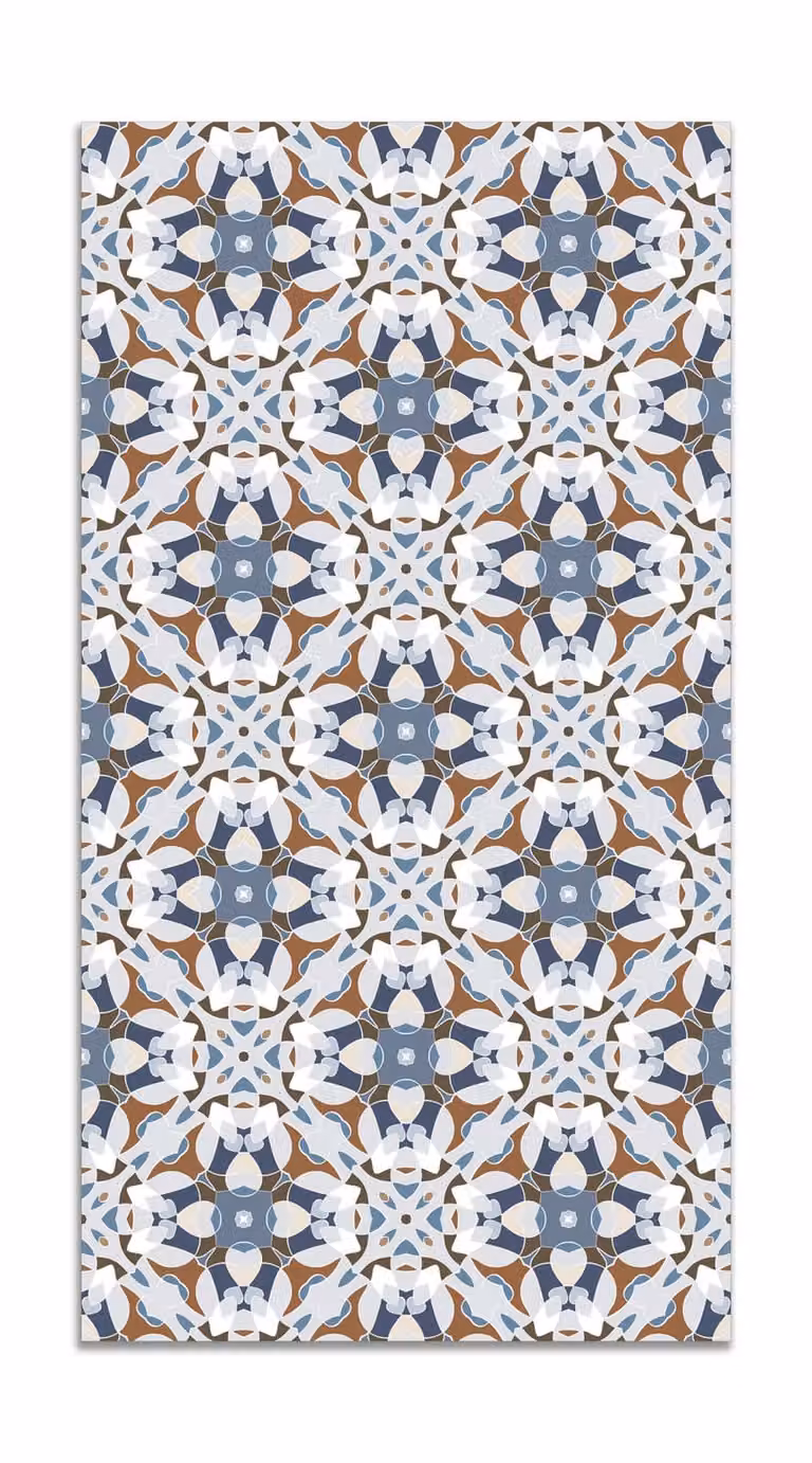 Alfombra vinílica de diseño oriental azul, forma rectangular, An/P: 60 x 250 cm