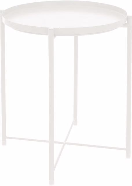 Mesa auxiliar redonda ML-Design en blanco metálico con bandeja extraíble y tablero plegable, Diámetro: 45 cm, Altura: 52 cm