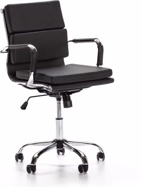 Sillón de oficina ejecutivo moderno VS VENTA-STOCK en piel sintética color negro y plata con altura ajustable, reposabrazos y ruedas