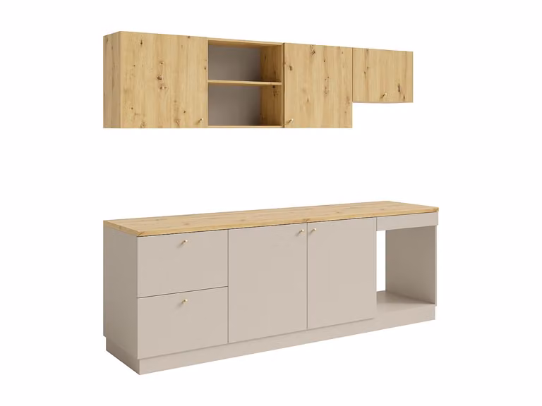 Cocina completa moderna con encimera YORINA en color beige, An/P/Al: 242 x 60 x 85 cm