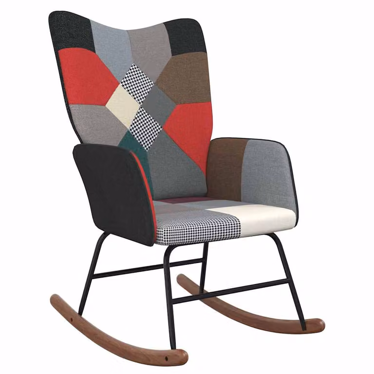 Silla mecedora de tela patchwork multicolor con diseño boho y estructura de madera y metal de vidaXL