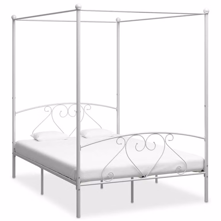 Estructura de cama con dosel de metal vidaXL en color blanco, An/P: 160 x 200 cm