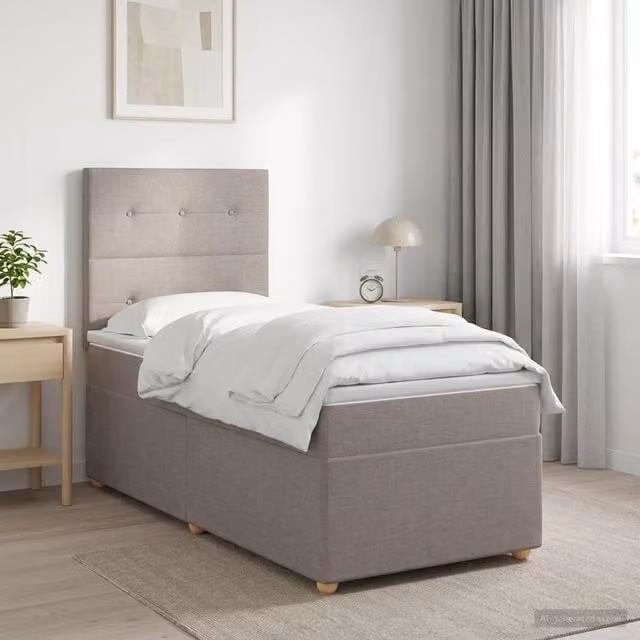 Cama box spring con colchón híbrido y cabecera Maison Exclusive en gris y blanco, An/P: 90 x 190 cm