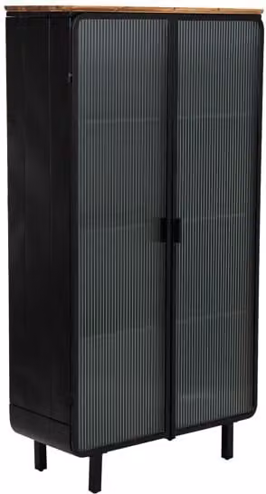 Vitrina industrial Wanderlust Deco de metal, madera y vidrio con 2 puertas en color negro, An/P/Al: 84 x 35,8 x 152 cm