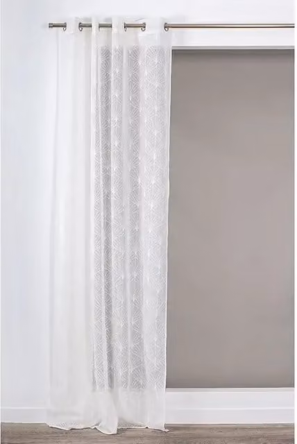 Visillo de poliéster liso Rocle con ollaos en color marfil, An x Al: 140 x 260 cm