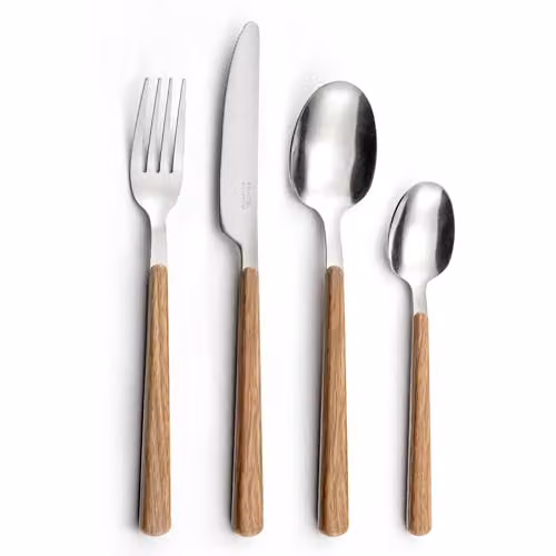 Set de cubertería Pradel Essentiel Bosquet de 24 piezas para 6 personas en acero inoxidable y madera color plata y marrón
