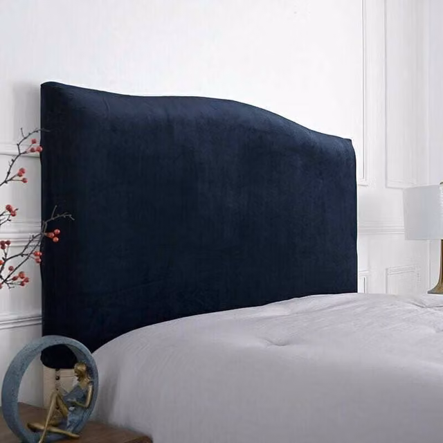 Funda de cabecero elástica ODIPIE en azul, tejido de poliéster y elastano, resistente a las arrugas y lavable