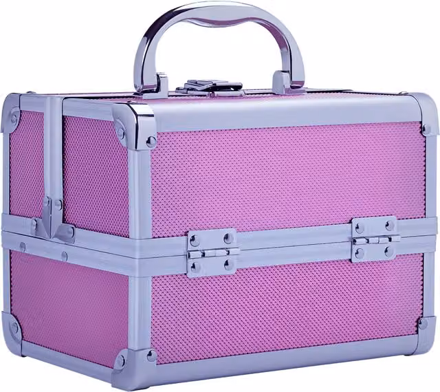 Maletín de maquillaje profesional Outsunny rosa con bandejas y espejo An/P/Al: 20 x 15 x 15 cm