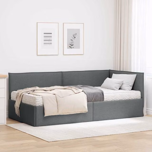 Estructura de cama de esquina con 2 colchones vidaXL en terciopelo gris An/P/Al: 90 x 200 x 74 cm