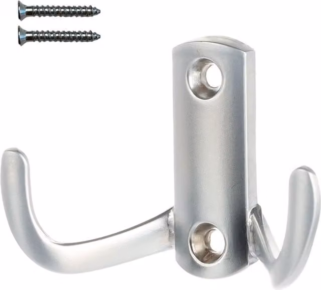 Perchero de pared Riex con dos ganchos en metal color plata con acabado cromado mate