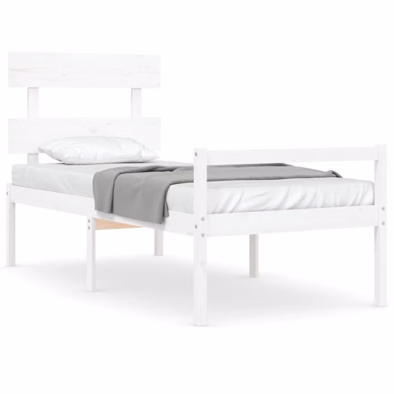 Cama para personas mayores vidaXL de madera maciza de pino en color blanco de 90x190 cm