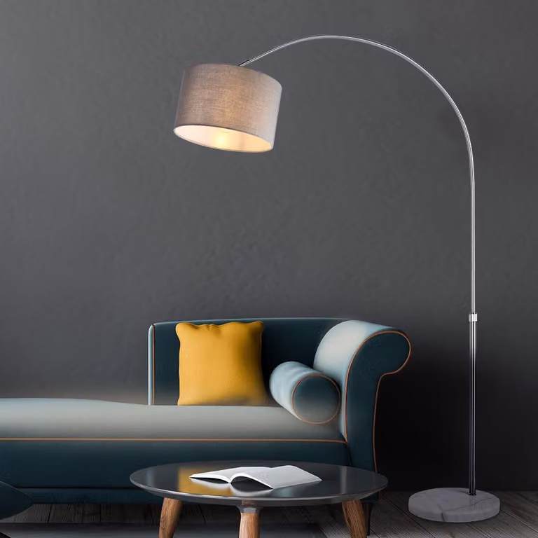 Lámpara de pie de arco NORTHIX con base de mármol y altura ajustable, color gris y plata