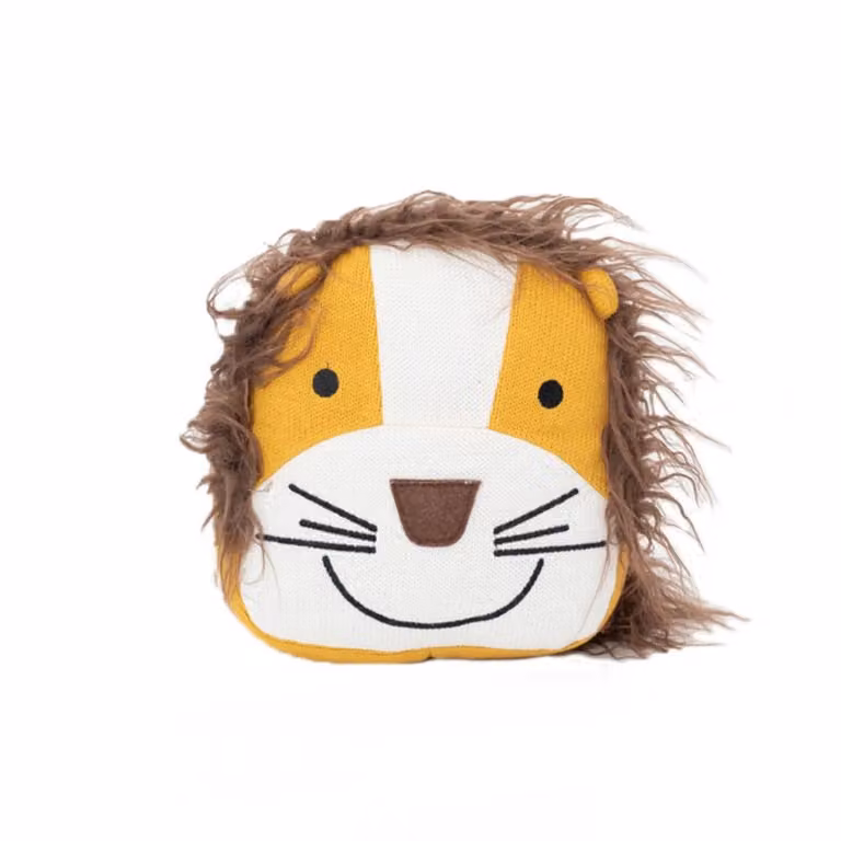 Cojín Simba de algodón y terciopelo para niños, diseño de animales, marrón, An/An/Al: 24 x 24 x 1 cm