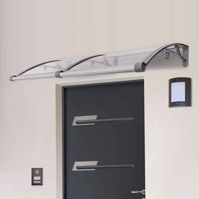 Toldo inclinado para puerta de entrada SANBOUSI en aluminio color plata y transparente An/P/Al: 120 x 60 x 60 cm