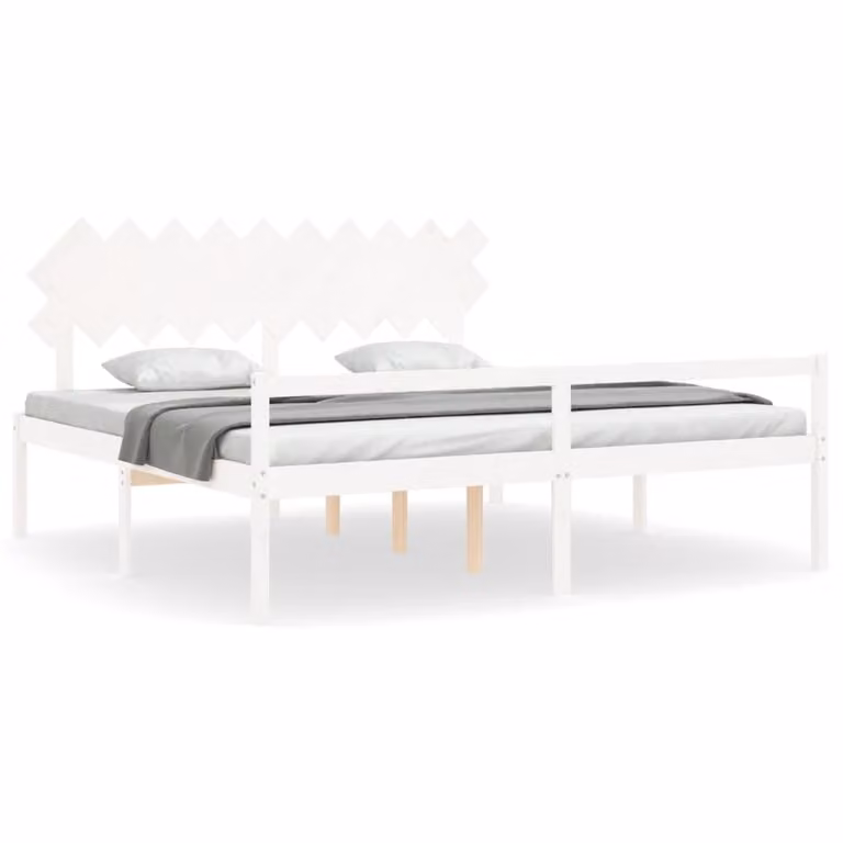 Cama para personas mayores vidaXL de madera maciza de pino con cabecero en color blanco 200 x 200 cm