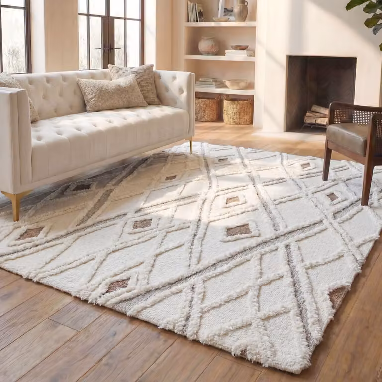 Alfombra marroquí de lana Safavieh en blanco y marrón, An/An: 183 x 183 cm