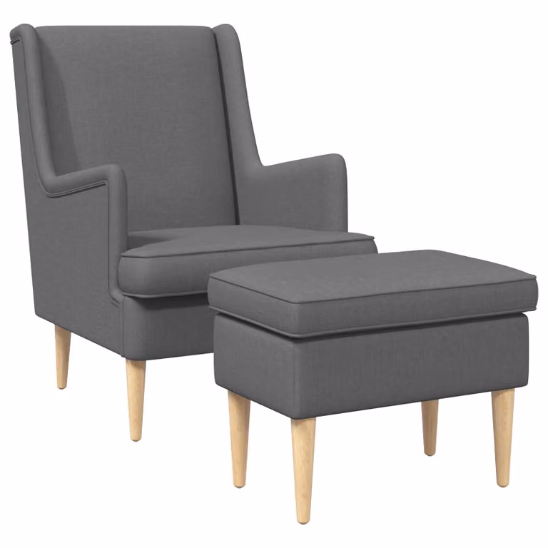 Set de sillón con pouf de 2 piezas vidaXL en color gris oscuro con tapicería de tela y diseño moderno para salón o dormitorio