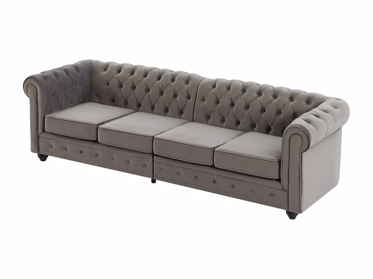 Sofá Chesterfield de 4 plazas Vente-Unique tapizado en terciopelo gris antracita con estructura de madera sólida y fundas extraíbles An/P/Al: 256 x 72 x 87 cm