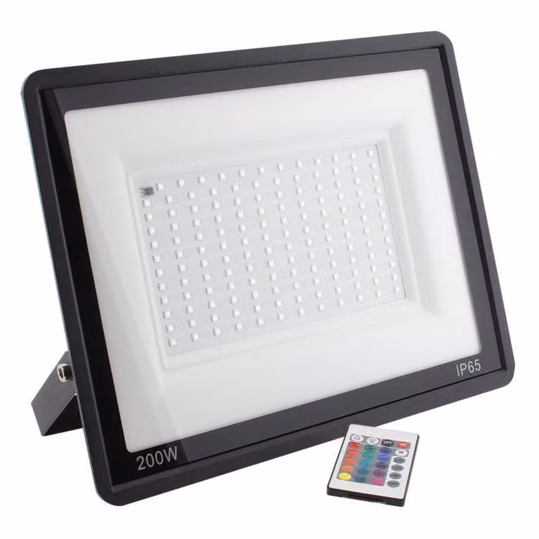 Proyector LED RGB LEDBOX de 200W con mando a distancia, multicolor y resistente al agua IP65 en color negro