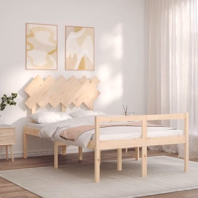 Cama para personas mayores SYFAX de madera maciza de pino en color beige, An/P/Al: 140 x 190 x 81 cm