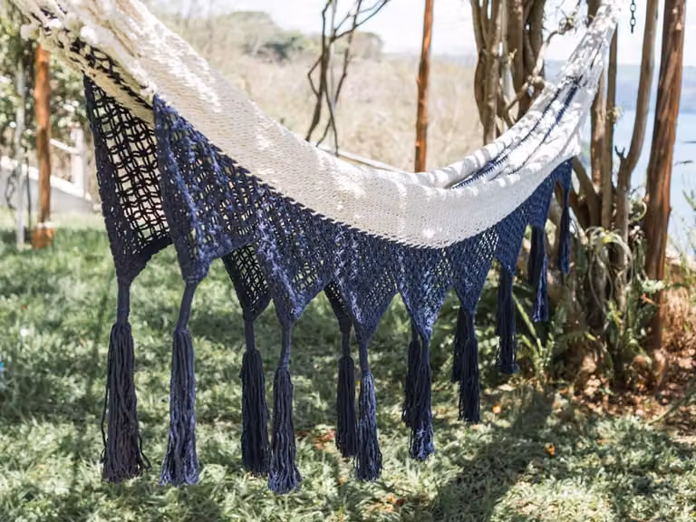 Hamaca nicaragüense doble Hamac del sol de algodón con diseño de rayas en blanco y azul para jardín o terraza