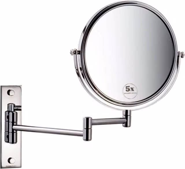 Espejo cosmético de pared Manillons Torrent con aumento x5, diseño redondo en metal color plata y montaje adhesivo
