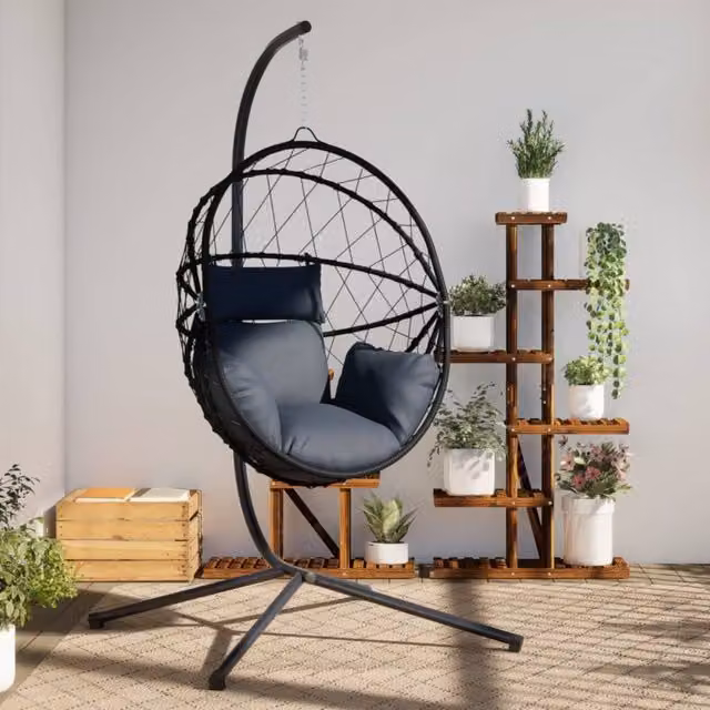 Silla colgante huevo vidaXL con soporte de ratán y acero antracita y cojines incluidos