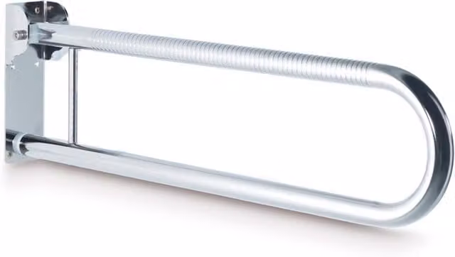 Asidero de baño Beltrán con tubo abatible antideslizante en acero inoxidable color plata cromado