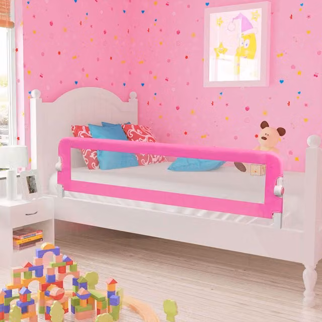 Barandilla de seguridad plegable para cama infantil vidaXL, color rosa, An/P/Al: 150 x 42 x 36,5 cm