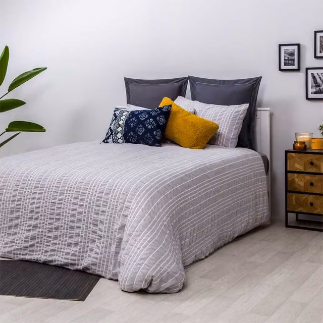 Funda nórdica y fundas de almohada Cotton Artean de microfibra bambula seersucker gris para cama de 150 cm, An/P/Al: 240 x 220 cm