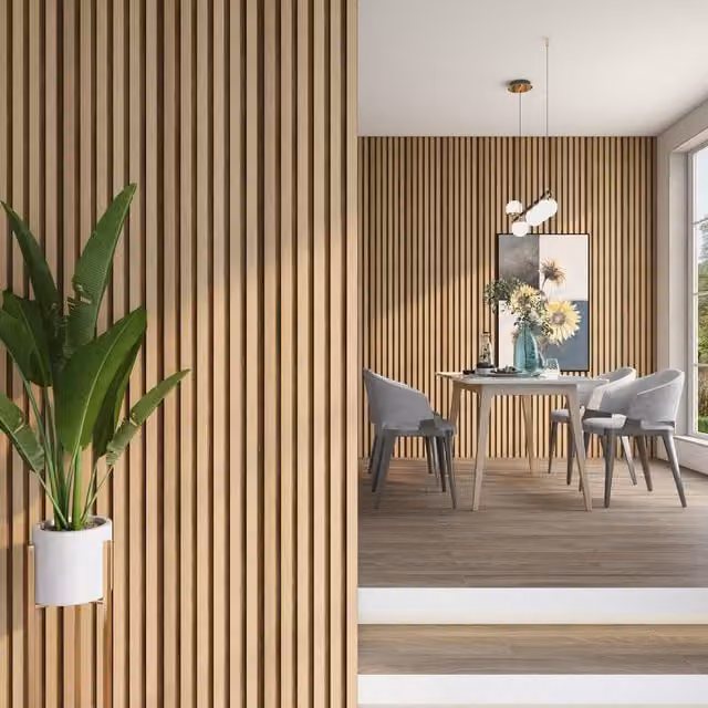 Set de 10 paneles decorativos de pared 3D Borger de NEU.HOLZ con efecto madera de roble claro, fabricados en poliestireno, An/P/Al: 30 x 1,2 x 195 cm